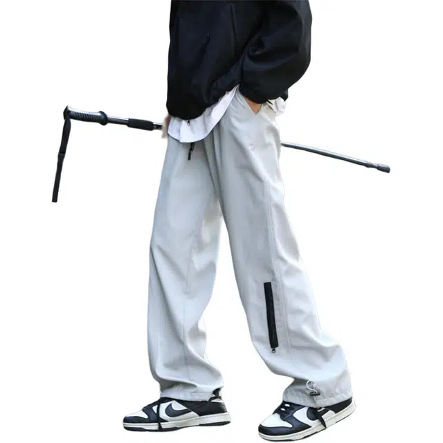 顶峰保罗 冰丝清凉透气速干外穿工装长裤无性别主义潮牌半拉链设计宽松休闲机能运动风冲锋裤 男女同款