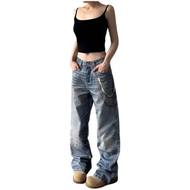 天才小熊 潮流时尚宽松休闲遮跨显瘦柔软舒适大码牛仔裤 女款