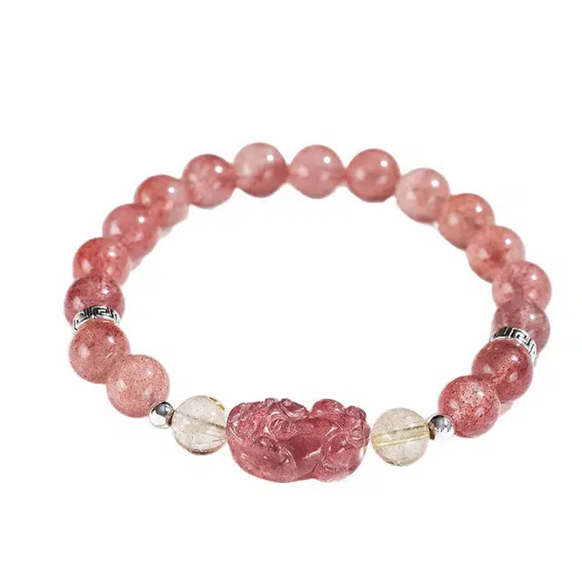 全年红 新中式貔貅 时尚高级感#好运 草莓晶 手串 女款