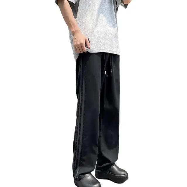 佐菲利 条纹裤子美式潮流复古直筒军绿色工装裤垂感宽松运动长裤子休闲裤 男款