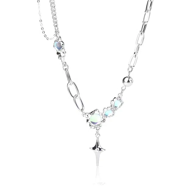 克兰茜 月光星芒锁骨链 流动金属纯欲风甜酷四角星芒设计 甜美气质休闲个性设计感 轻奢小众精致百搭 精美礼盒 好运 琉璃 玉石项链 女款