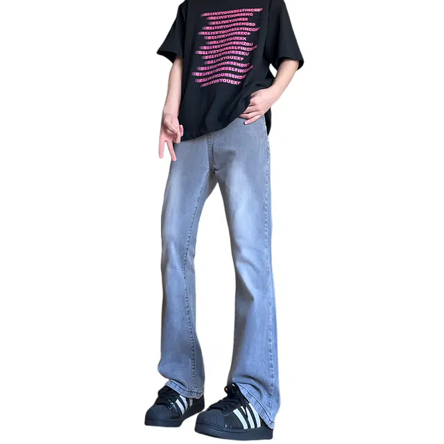 巴塞罗那足球俱乐部 美式复古水洗做旧多风格百搭休闲垂感牛仔裤 男女同款