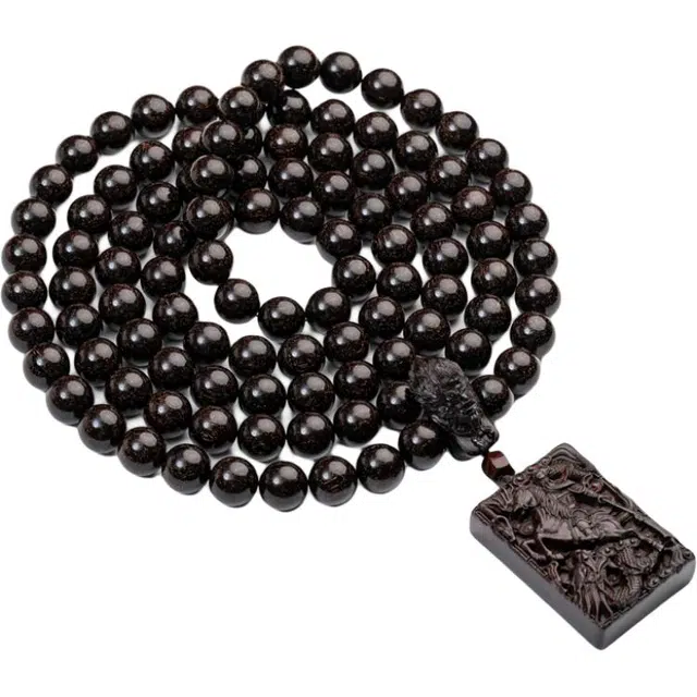 仙源 武财神关公义字牌手工雕刻 典藏高级轻奢文玩佛珠 平安福 紫檀 项链 男女同款情侣款 紫檀属