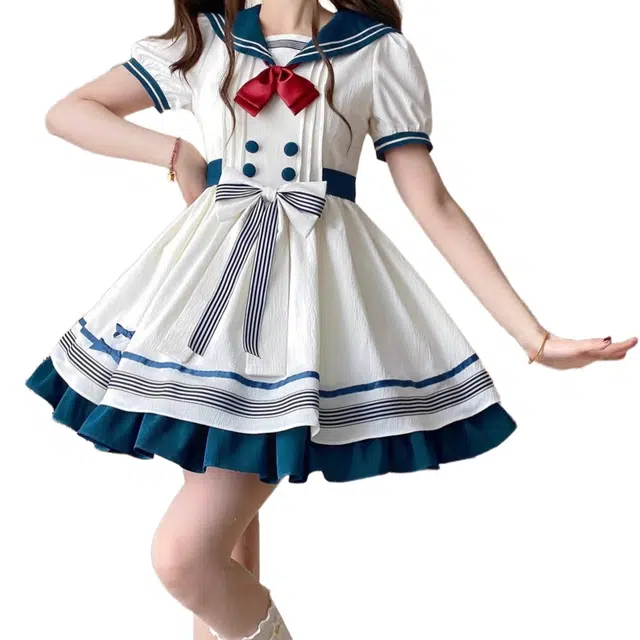 怪力萝莉 可爱水手制服裙海军学院风短袖连衣裙 女款