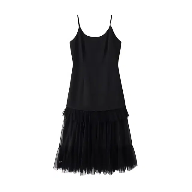 敲模女孩 法式赫本风时尚高级感收腰网纱拼接吊带连衣裙 女款