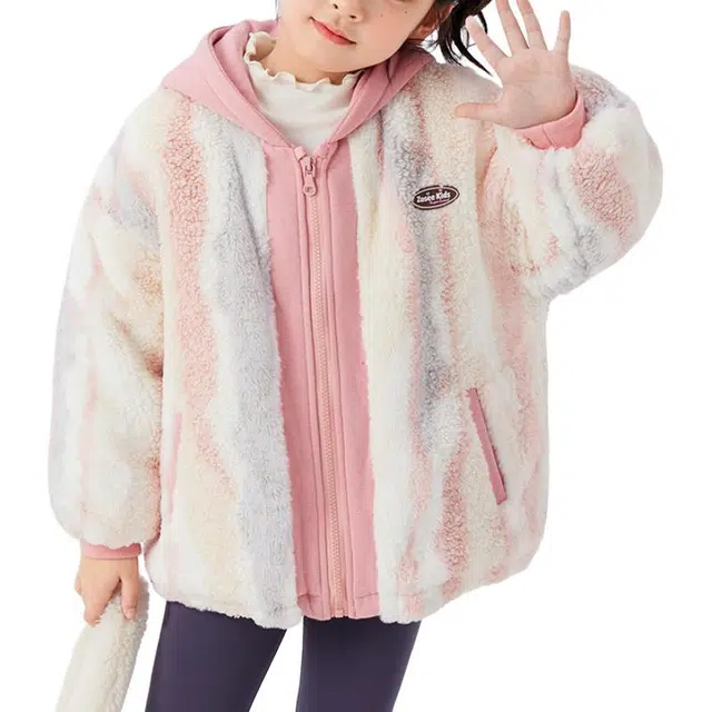 左西 保暖洋气连帽拼色长袖棉衣 粉色 儿童款