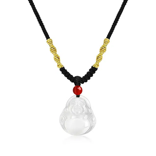 月斐 复古国潮流系列金珠弥勒佛 观音升官发财平安气质锁骨链 大度佛公 玉髓 项链 男女同款情侣款