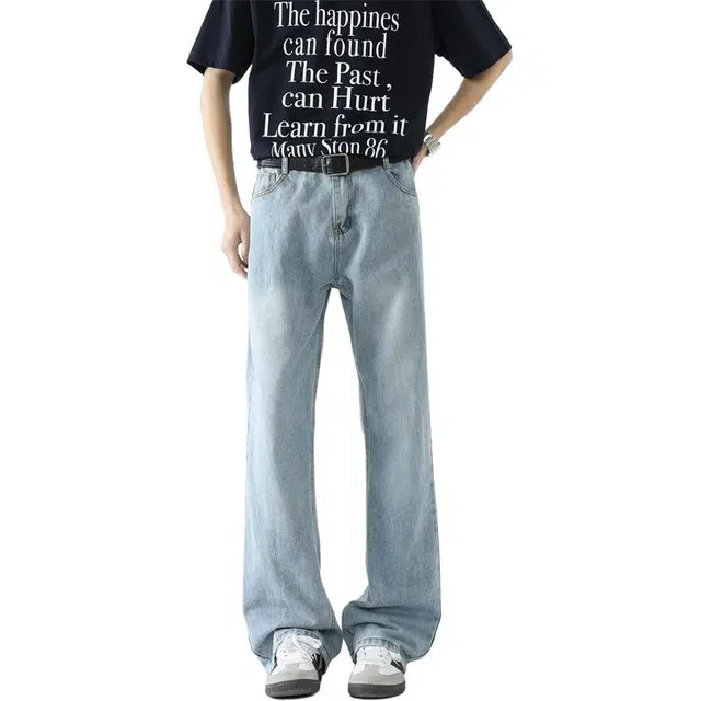 宝米卡 潮牌高街直筒微喇牛仔裤 男女同款