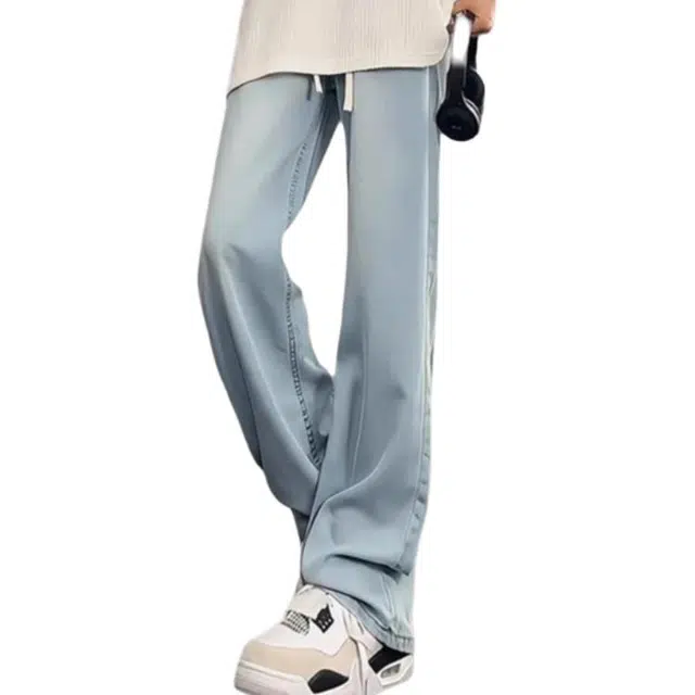 单爵 夏季薄款青少年直筒加长高个子抽绳阔腿裤长裤牛仔裤 男女同款