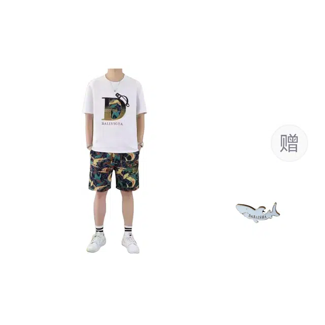 大白鲨 轻奢时尚纯棉常规短袖圆领标准休闲运动套装 男款