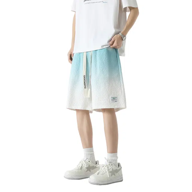 敦煌博物馆 美式复古学院风扎染渐变纹理设计感宽松系带日常通勤薄款透气舒适百搭直筒五分休闲短裤 男女同款