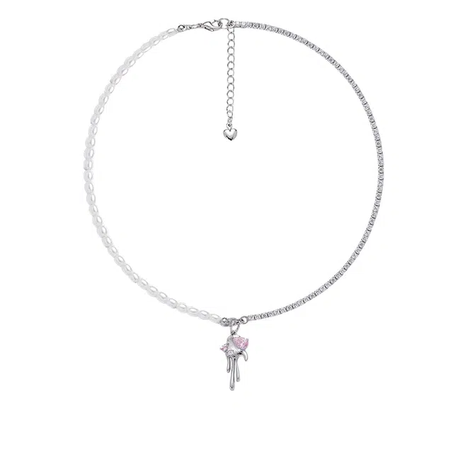 暖瞳 水滴造型熔岩爱心高级设计感潮流时尚个性独特小众风精致优雅拼接时尚颈链 合金 项链 女款