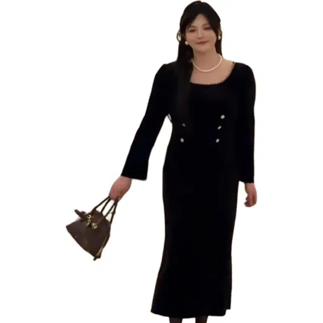 哒头下雨不愁 设计感方领通勤长袖连衣裙 女款