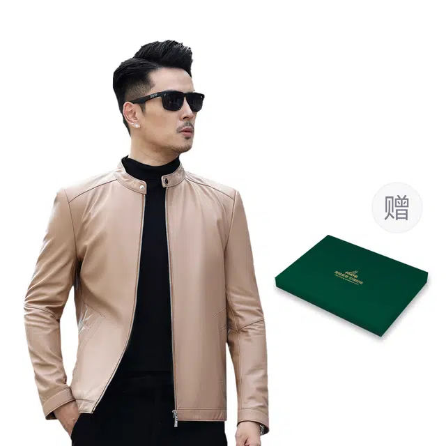 富铤 头层牛皮防风立领真皮美式复古机车帅气休闲皮衣 男款