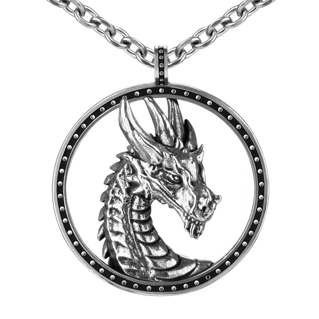 【可定制刻字】 白木黑冰 龙尊 生肖龙 新中式风格高级感潮流时尚 银合金 项链 男款 礼盒