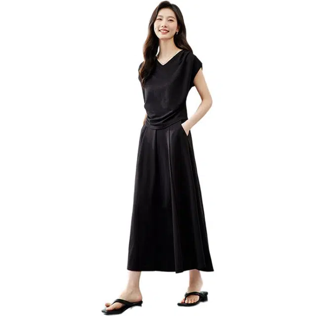 潞优野 设计感短袖半身裙两件套收腰高级减龄裙装套装 女款