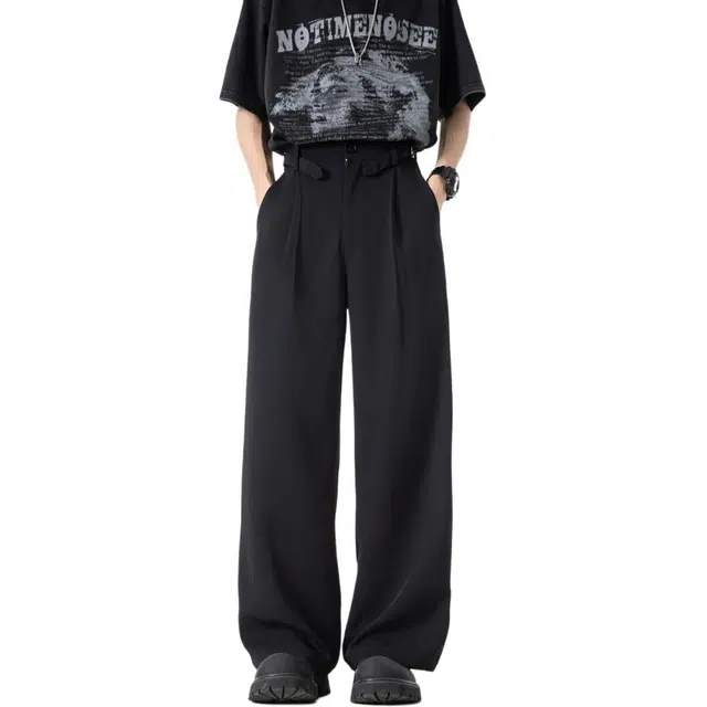 颂希尔 垂感高级感垂感宽松百搭休闲阔腿长裤潮牌西装裤 男女同款 黑色