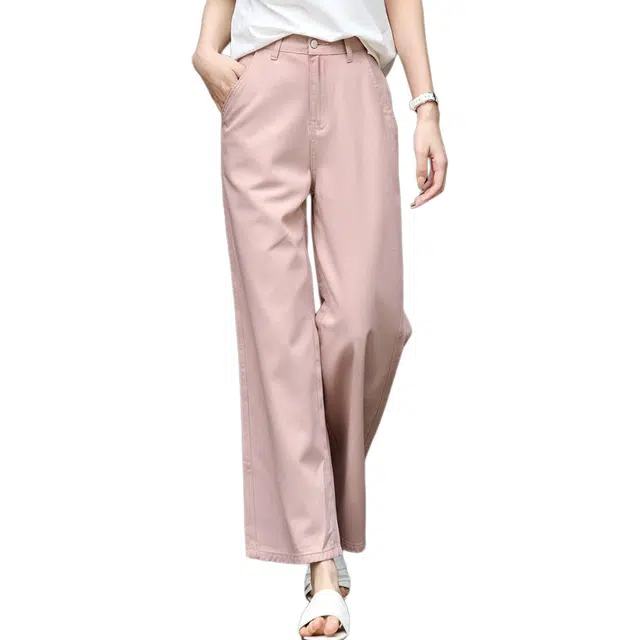 潞优野 美式复古薄款阔腿高腰显瘦牛仔裤 女款 粉色