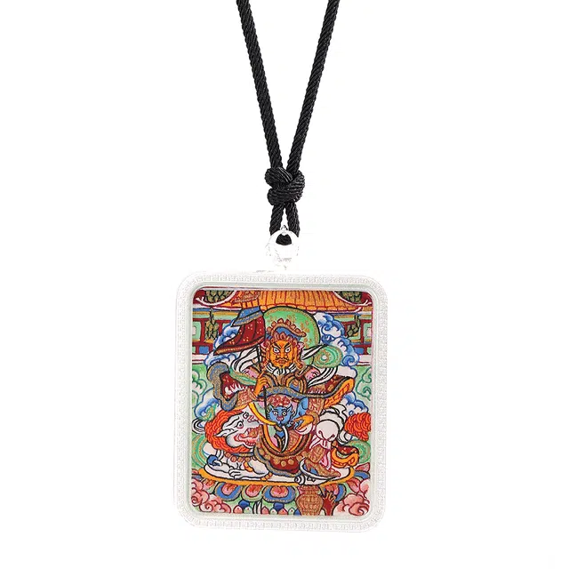 喃呢 藏式热贡黄财神财宝天王唐卡 手工编制 棉 项链 男女同款情侣款