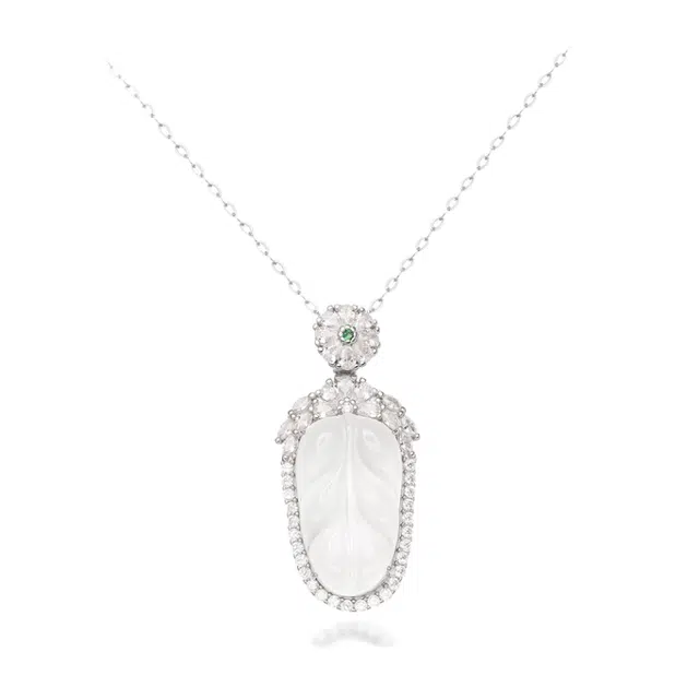 幸囍礼 金枝玉叶树叶 新中式国风叶子 轻奢温柔优雅气质颈链 玉髓 玉石项链 女款