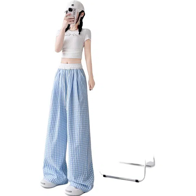 缪斯的诱惑 冰丝格子山本裤薄宽松慵懒风休闲裤 女款