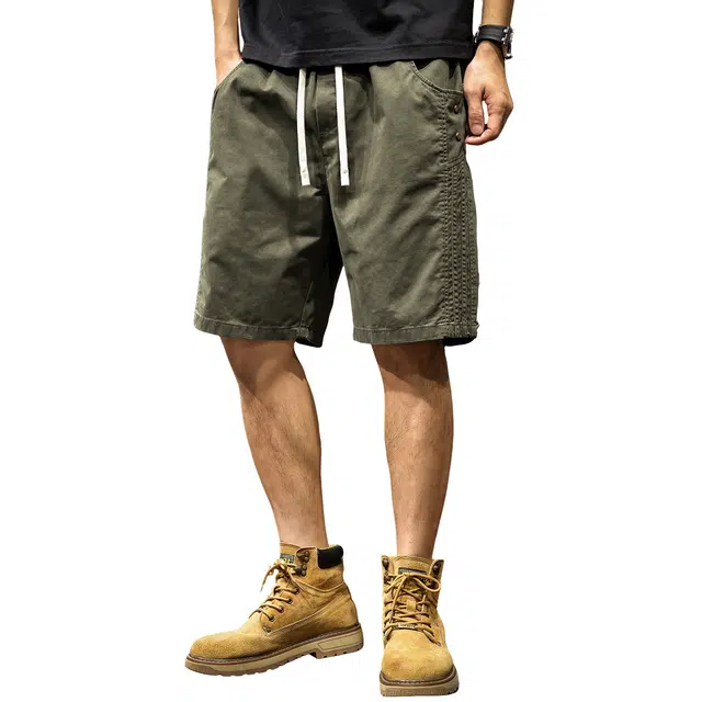 路杰邦 美式潮牌舒适百搭休闲短裤 男款 军绿色