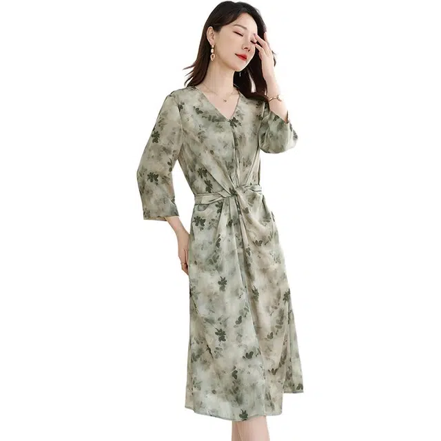 水墨佳人 妈妈装舒适时尚休闲简约短袖连衣裙 女款