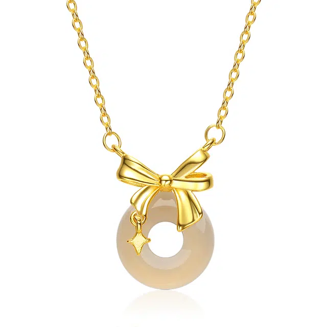 彗时 【爱在夕七】原创在逃公主蝴蝶结平安扣女朋友国风招财纳福新中式轻奢锁住福气清冷感恋爱告白生日送礼 玉髓 项链 男女同款情侣款