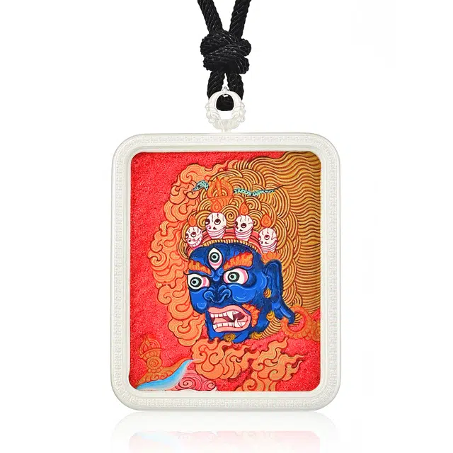 喃呢 精工手绘藏式热贡唐卡赤焰魔尊六臂玛哈嘎拉大黑天平安顺遂度一切苦厄护身转运 新中式都市文玩国风 铜合金 项链 男女同款情侣款