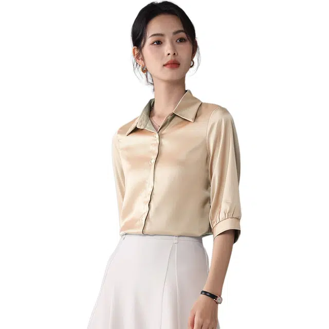 爱依莲 夏 翻领气质宽松短袖衬衫 常规 女款