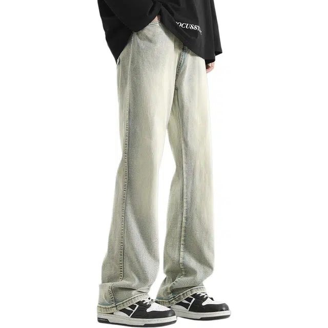 童先森 美式高街水洗复古直筒牛仔裤 男款