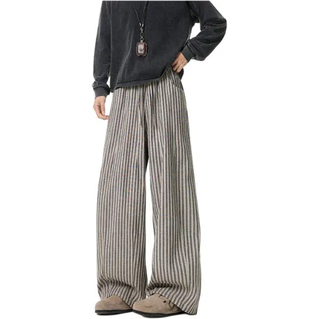 颂希尔 美式复古百搭条纹垂感拖地宽松休闲裤 男女同款