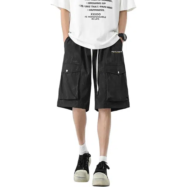 黑恐龙 日系潮牌复古大口袋工装宽松百搭舒适简约设计休闲短裤 男女同款