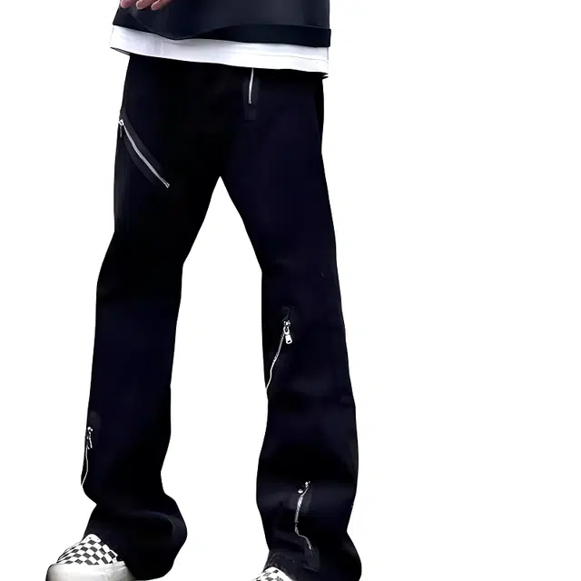 拓菲 多拉链工装高街欧美痞帅不贴腿喇叭裤牛仔裤 男女同款