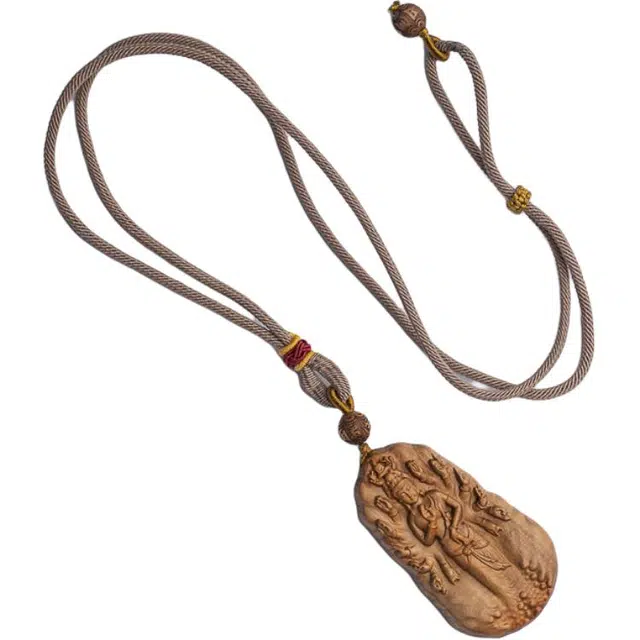 仙源 千手观音 手工雕刻新中式文玩 平安福锁骨链  木作 项链 男女同款情侣款 檀木