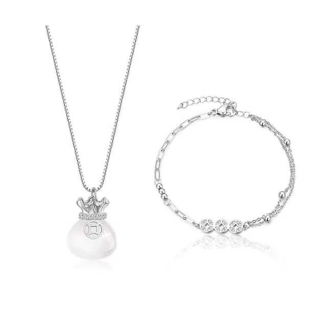 克兰茜 招财钱袋 复古国风小众设计吊坠 有钱花 袋袋平安 招财转运新中式小众国潮 可调节锁骨链 轻奢高级感玫瑰礼盒 好运 铜 项链 女款