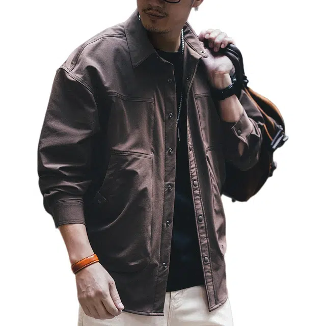 格蓝鹿 潮牌高街休闲痞帅高端复古丝光感纯色做旧水洗长袖衬衫 男女同款