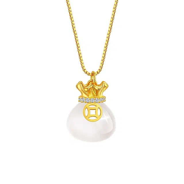 中国珠宝 福袋高级感轻奢如意招财吊坠 玉髓 玉石项链 女款