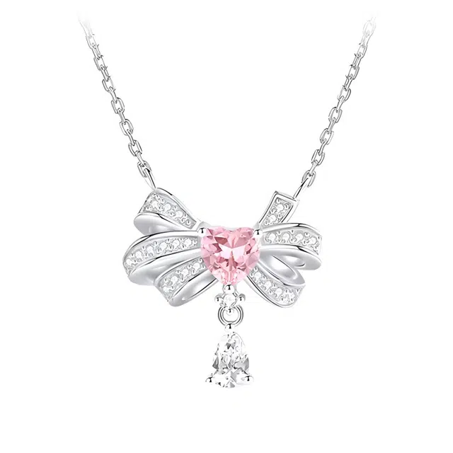 良碧 爱心蝴蝶结 气质简约甜美 灵动森系小清新学院风小众设计轻奢百搭通勤春日氛围感 项链 合金 女款