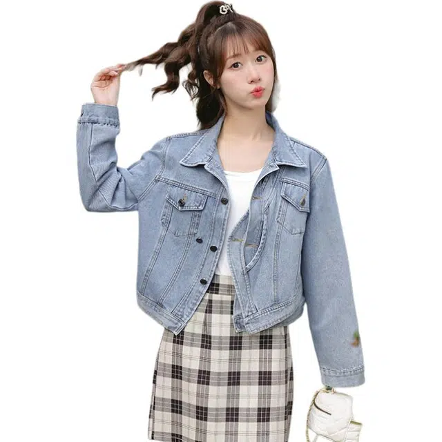 沐晓欣 时尚舒适百搭牛仔外套 女款 蓝色