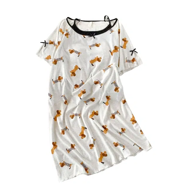 俏韵 圆领夏季莫代尔开衫短袖甜美薄款家居服可外穿睡裙 女款