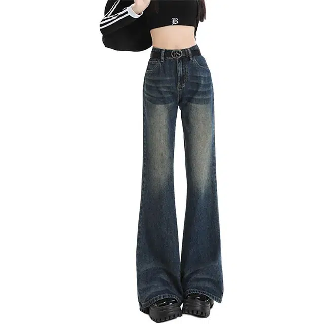 如续 美式复古微喇裤无弹女高腰辣妹风牛仔裤 女款