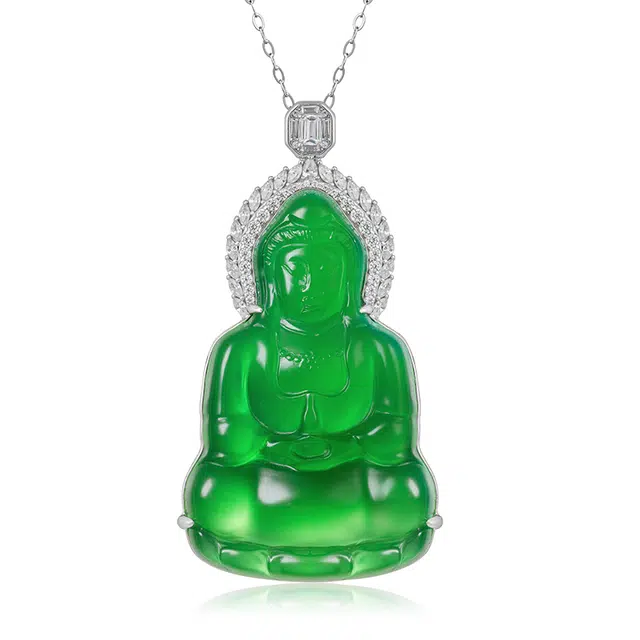 缘钰祥 灵韵观音 轻奢高级感满绿 时尚百搭新中式 玉髓 项链 女款