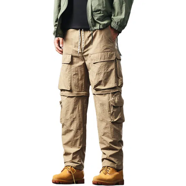 格蓝鹿 户外中腰显瘦薄款透气宽松直筒休闲美式复古冰丝凉感速干可拆卸工装裤 男女同款