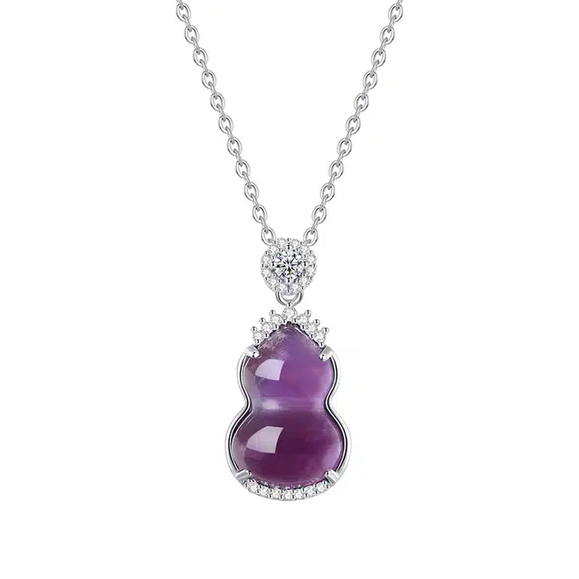 金大福 紫气葫芦 新中式轻奢原创设计九紫离火旺财加强能量福禄双全简约小众显白锁骨链#好运 紫水晶 项链 女款