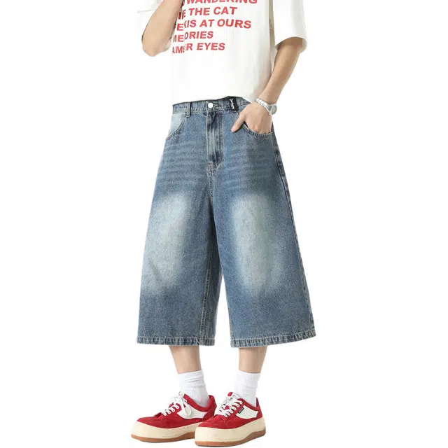 敦煌博物馆 美式复古亲肤舒适通勤休闲百搭牛仔短裤 男女同款