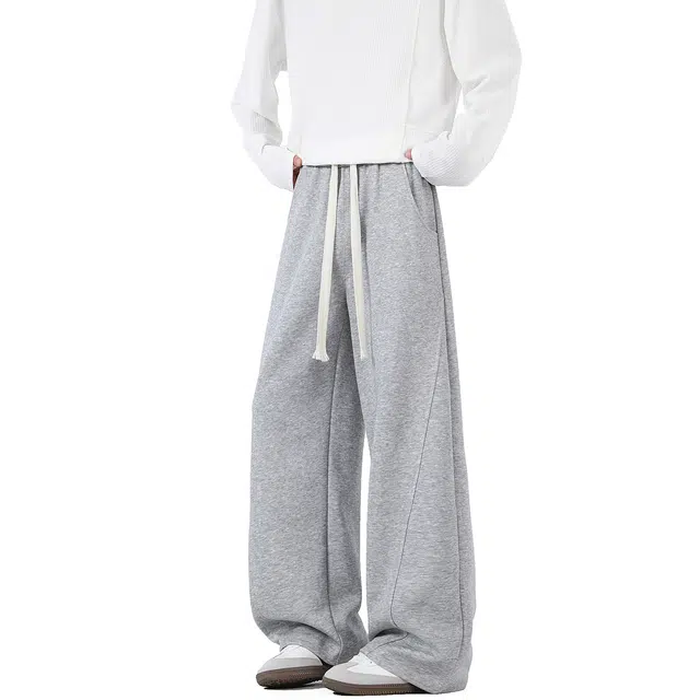 哲源 美式复古简约时尚百搭纯色垂感潮牌痞帅直筒裤宽松运动拖地休闲裤 男女同款