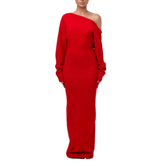 NAKED WARDROBE Off-Shoulder Sweater Maxi Dress Knits