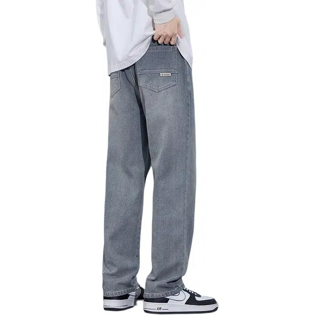 么宁 美式复古舒适透气潮流时尚简约百搭宽松直筒阔腿牛仔裤 男女同款