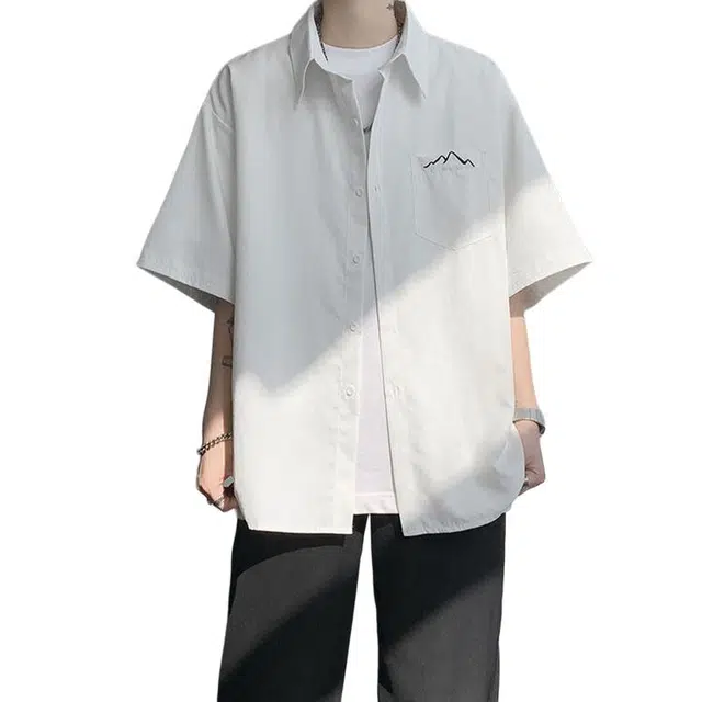 佐菲利 高级感痞帅薄款冰丝防晒潮流宽松尖领短袖衬衫 男款